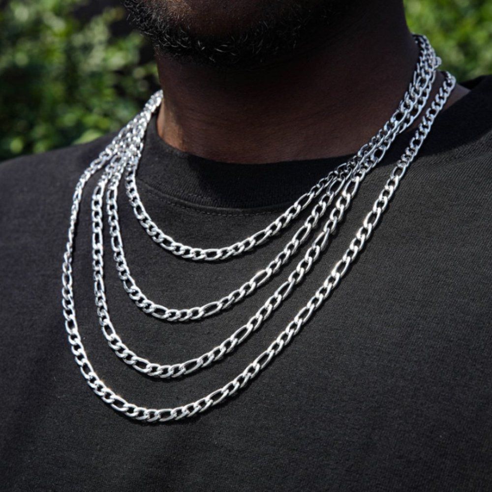 Minimalist Mens 5mm Silver Figaro Chain Necklace Womens Necklace Choker Chain - Picture 2 of 4